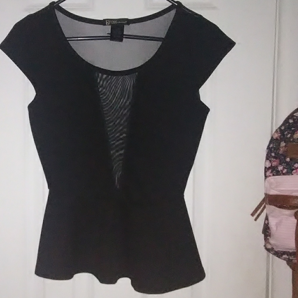 Black ruffle sheer shirt